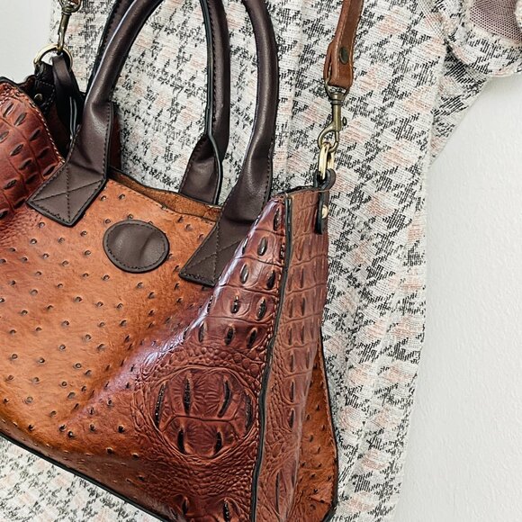 Brown shoulder bag Faux crocodile leather tote bag Women's bags - Picture 2 of 8